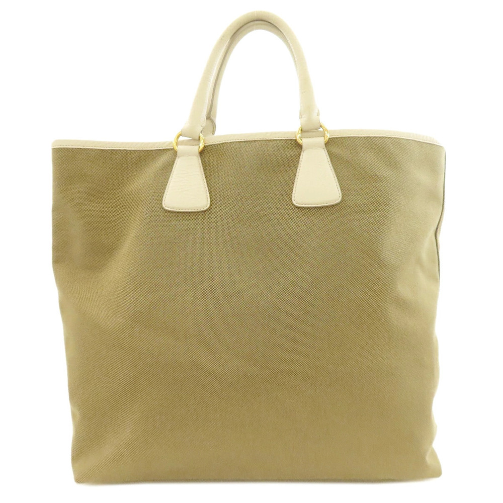 Prada leather bag Jacquard white beige canvas Logo tote